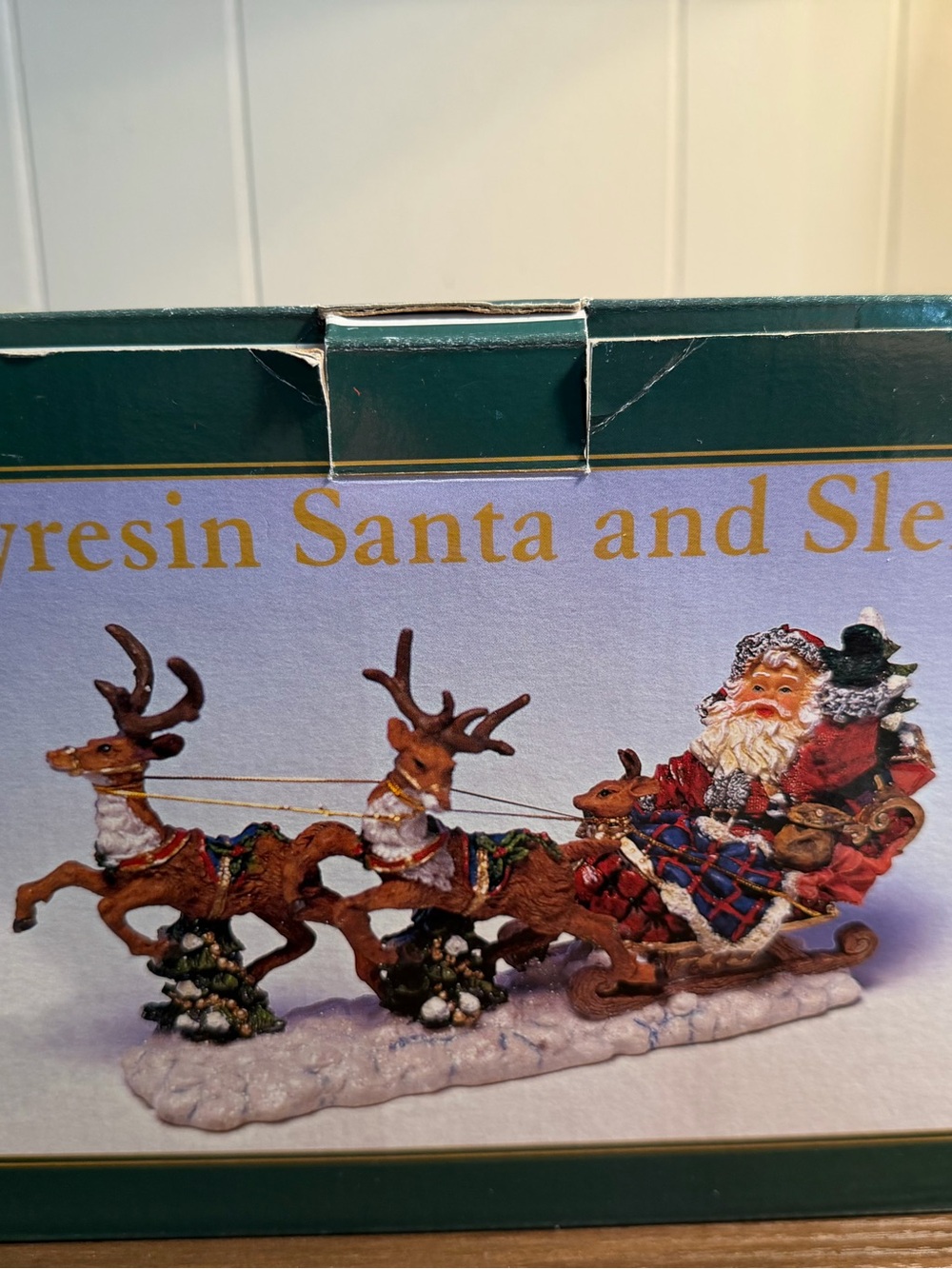 Festive Santa & Sleigh w/ Reindeer Holiday Figurine - Christmas Santa Reindeer